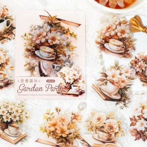 Pack de 20 pegatinas vintage Garden Party con motivos de flores y té para manualidades