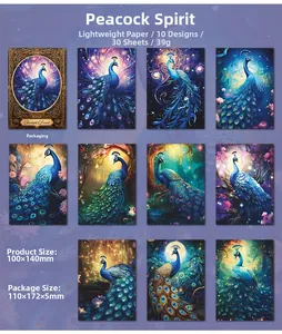 Detailraster der Starlight Forest Dekorpapiere mit Pfauen- und Blumenmotiven für Scrapbooks