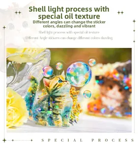 Detail of shell light ginger cat sticker with premium oil texture for DIY journal