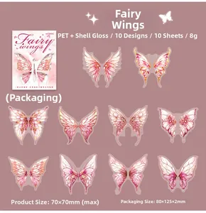 Macro detail of fairy wings stickers with PET material and shimmering pearlescent shell finish