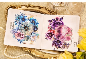 Détail d'autocollants PET vintage aux motifs floraux, de lune et de pierres gemmes