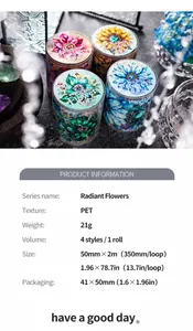 Macro detail of Radiant Flowers PET tape rolls with premium realistic floral prints