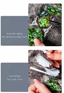 Macro shot of vintage gem floral PET tape being cut for scrapbooking decoration