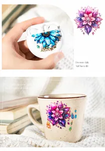 Detailed flower gem stickers applied to earphone case and ceramic mug decor