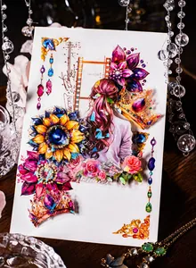 Detailed PET decorative tape featuring sunflower, colorful gems and girl figure designs