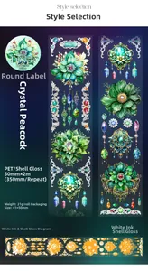Detail of PET decorative tape with shell light process and crystal peacock flower patterns