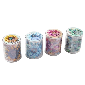 Set of 4 Radiant Flowers PET tapes with shell light finish for scrapbooking