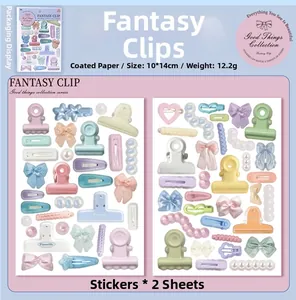 Macro shot of 2 sheets of INS style stationery stickers with bow and heart motifs