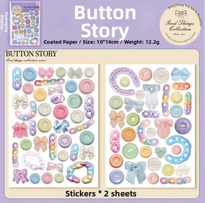 Detail view of button story art paper stickers for DIY journals and scrapbooking