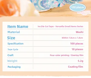 Detail specifications of die-cut washi tape stickers with 100 pieces per roll