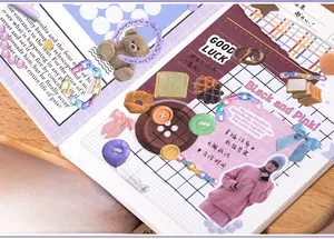 Macro shot of DIY journaling stickers featuring teddy bears and colorful plastic chains