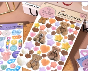Detail of Bear Paradise and Button Story 2pcs sticker set for DIY scrapbooking