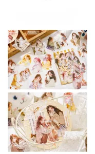 Detailed view of 30pcs PET stickers featuring gentle anime girls and pets for scrapbooking