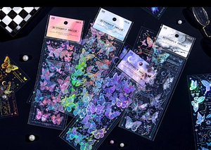 Laser holographic butterfly stickers with gold foil detail for DIY journaling