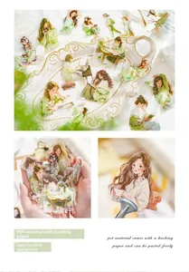 Macro detail of PET sticker showing vintage style female illustrations for journaling