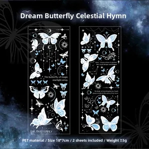 Detailed PET material Dreamy Butterfly stickers with blue star patterns for DIY crafting