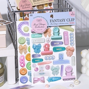 3D decorative stickers set featuring colorful clips and bows for DIY scrapbooking decor
