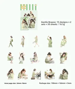 Detailed view of 15 unique girls life lifestyle illustrations in Gentle Breeze sticker set