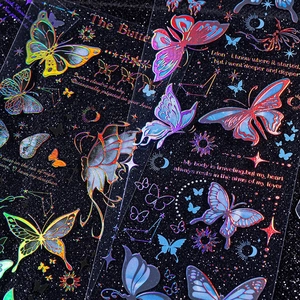 Laser gold butterfly decorative stickers with vintage celestial patterns on black background