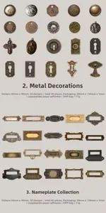 Detailed view of vintage copper-style stickers for scrapbooking with metallic textures