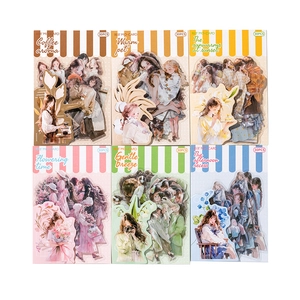 Set of 6 aesthetic PET sticker packs featuring illustrations of girls and daily life themes