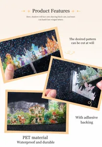 Close-up of waterproof fairytale PET tape with illustrations of castles and foxes