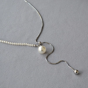 Long Adjustable Faux Artificial Pearl Necklace Women Asymmetrical Copper White Gold Plated Snake Bone Chain Y Shaped Sweater Chain Jewelry