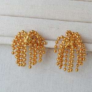 Trendy Beaded Chain Fringe Stud Earrings For Women Flower Shape Copper With 925 Sterling Silver Post Gold Silver Plated Jewelry