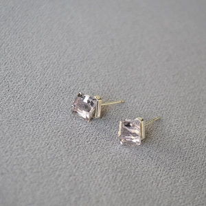 Minimalist square crystal S925 silver stud earrings with elegant geometric facets