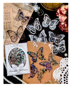 Adesivi farfalla PET olografici con trama in pizzo per decorazioni fai-da-te scrapbooking