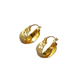 Vintage gold-plated brass hoop earrings with hammered texture and double-loop crossover design