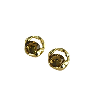Irregular hollow 925 silver champagne gemstone stud earrings with geometric design