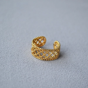 Minimalist Copper Hollow Lace Mesh Pattern Open Adjustable Ring For Women High-end Fashion Light Luxury Finger Jewelry