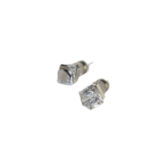 Minimalist square-cut clear crystal stud earrings with 925 silver needles for women