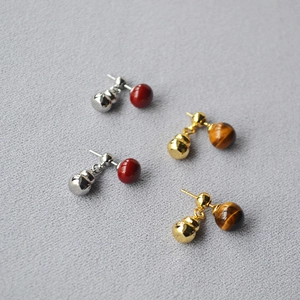 New Chinese Style Gourd Tiger Eye Stone Stud Earrings With 925 Sterling Silver Earring Post Detachable Elegant Jewelry Women
