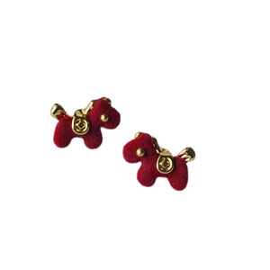 Red flocked animal stud earrings with gold accents for festive Chinese New Year style