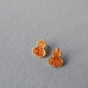 Elegant orange gradient crystal gourd stud earrings with 925 silver needle for women