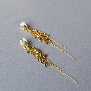 Boucles d'Oreilles Clous Gland Feuille Épi de Blé Or Avec Tige en Argent Sterling 925 Cuivre Strass Boucles d'Oreilles Pendantes Femme