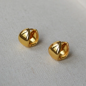 Polished gold plated brass chunky huggie earrings with minimalist teardrop design