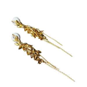 Boucles d'oreilles feuilles dorées avec pampilles et cristaux pour bijoux de luxe