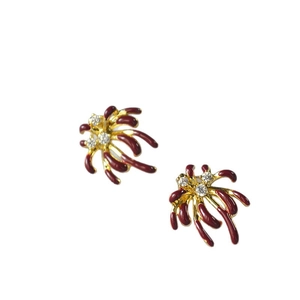 Retro fireworks style red enamel and zircon stud earrings with gold plating