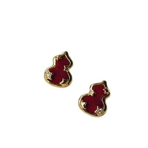 Boucles d'oreilles gourde rouge floqué avec étoiles dorées et tiges en argent 925