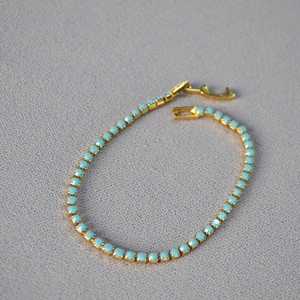 Brass Real Gold Plated Turquoise Color Tennis Bracelet For Women Minimalist Delicate Blue Round Stone Jewelry Daily Gift