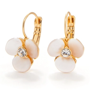Elegant Gold Plated Copper Mother Of Artificial Pearl Flower Stud Leverback Earrings For Women Zirconia Clover Jewelry Gift