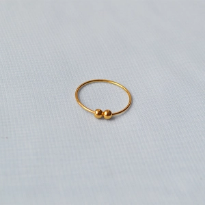 Minimalist 18k gold plated brass ring with dual polished metal spheres for women