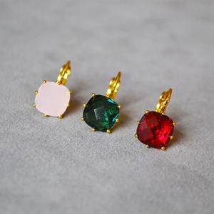 Boucles d'Oreilles Vintage Français en Laiton et Strass Carré Plaqué Or Géométrique Élégantes pour Femmes Bijoux
