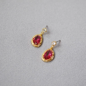 Vintage Brass Teardrop Stud Earrings With 925 Sterling Silver Post Faceted Glass Rhinestone Inlaid Geometric Jewelry For Women
