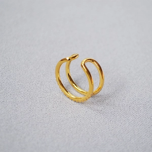 Minimalist double layer gold plated brass open ring with cubic zirconia accents