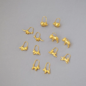 Brass Gold Plated Creative Animal Shaped Earrings Personality Dinosaur Dog Pig Rabbit Dangle Hook Earrings Jewelry Accessories