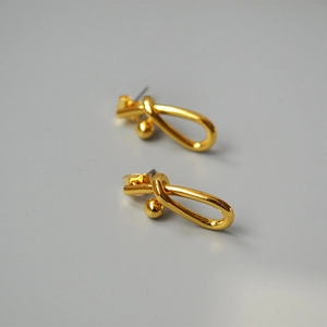 Minimalist 18K gold plated brass twisted knot stud earrings for women with small metal ball